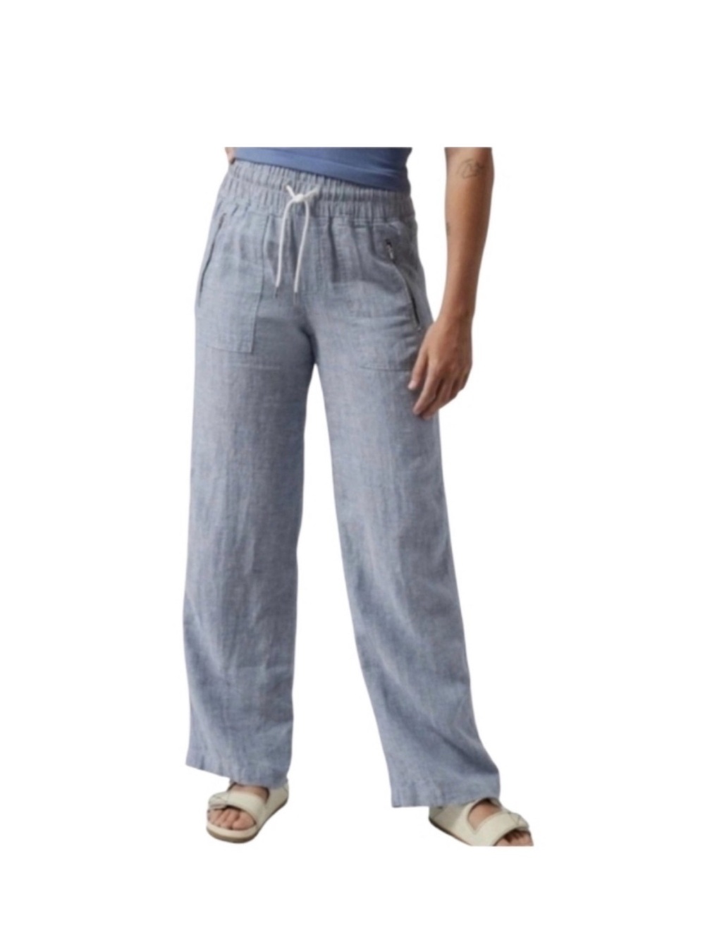 Athleta Cabo Linen Wide Leg Drawstring Pants size 6